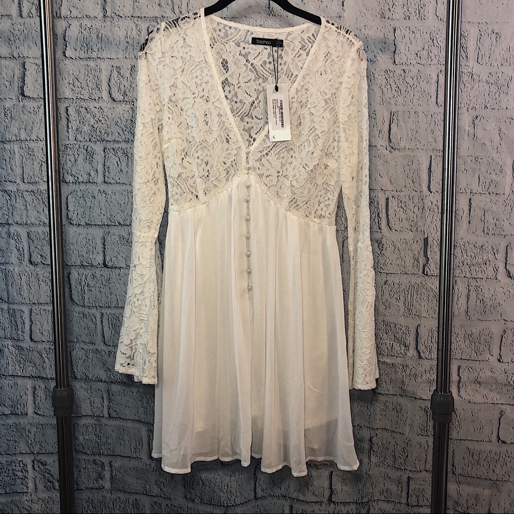 BOOHOO Corded Lace Button Woven Smock Dress